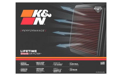 K&N High-Flow Original Lifetime Engine Air Filter: Increase Power: Premium, Washable: Compatible with 2016-2024 Chevrolet: Camaro, SS, ZL1, 33-5047