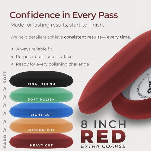 TCP Global 8" Red Foam Buffing Pad, Extra Coarse Cutting Polish - color: Red