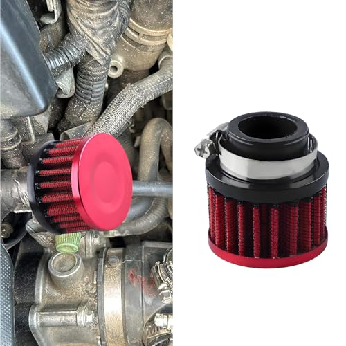 Air Filter, Valve Cover Breather, 25mm Auto Crankcase Cold Air Filter Cleaner with Adjustable Clamp, Breather Turbo Vent Cleaner Automotive Accessories Fit for Cars and Motorcycles (Red) - color: Red
