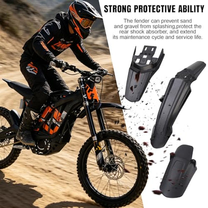 3PCS Surron Fender Kit - Front & Rear Mud Guards for Sur Ron Light Bee S/X, Segway X160/X260 Off‑Road Electric Motorcycle, Imitation Carbon Fiber Style - color: Black