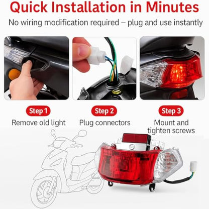 GY6 LED Rear Tail Light Assembly for 50cc 125cc 150cc Scooters and Mopeds