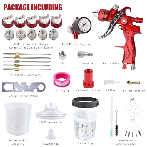 HVLP Spray Gun with Disposable Paint Cups Kit for Car Painting - color: red