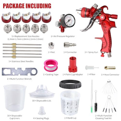 HVLP Spray Gun with Disposable Paint Cups Kit for Car Painting - color: red