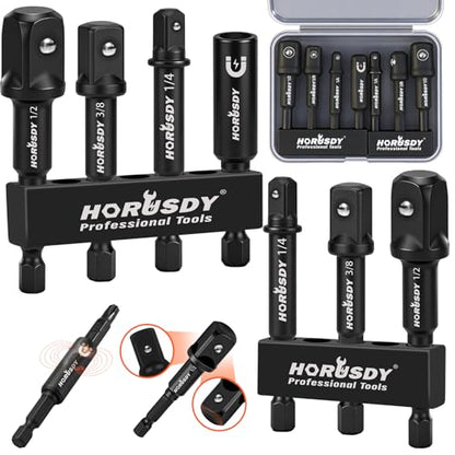 7-Piece High Torque Impact Socket Adapter & Magnetic Bit Holder Set, 1/4" Hex Shank Drill Socket Adapter to 1/2" 3/8" 1/4" Drive, Magnetic Bit Holder for Impact Driver & Drill, With Organizer Rack - color: 7 Pcs Black Magnetic Bit Holder