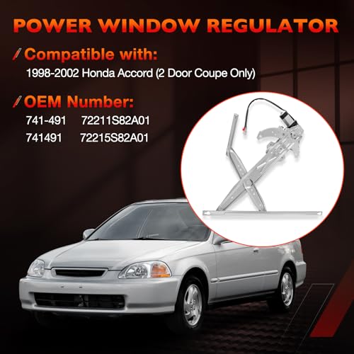 Front Right Side Window Regulator with Motor Fits 1998–2002 Honda Accord - size: 741-491
