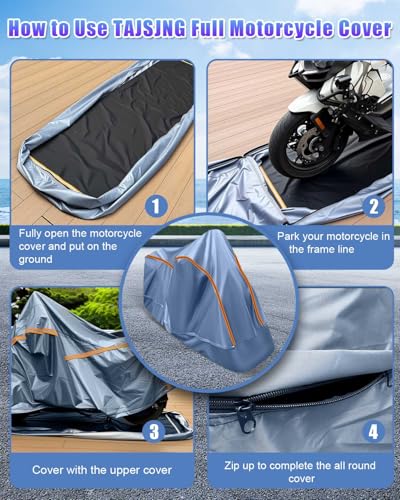 Full Enclosed Motorcycle Cover Waterproof Outdoor Length up to 108" - size: 3.(3XL) 108"L x 45"W x 59"H
