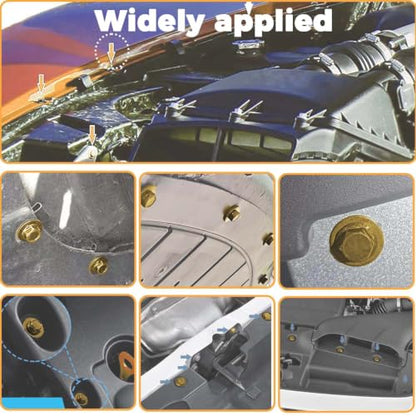 100PCS M6-1.0 Body Bolts & U Nuts Kits for Engine Cover Bumper Fender Liner, Metal Rust-Resistant Automotive Body Screws Clips (50 Sets), Gold - color: Gold