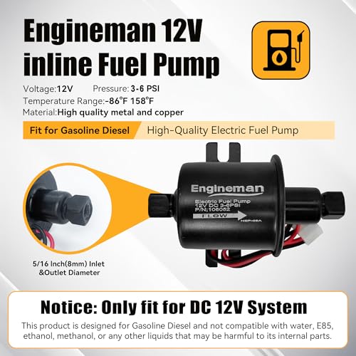 Universal Electric Fuel Pump Kit 12V 3-6 PSI Low Pressure with Fuel Filter 6.56 FT 5/16" ID Fuel Line Replacement For Carburetor Lawn Mower Gas Diesel Fuel Transfer Pump - size: HEP-02A 3-6 PSI + 6.56ft Hose