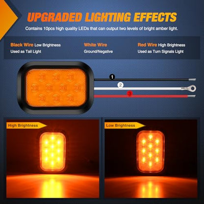 Nilight 5" X 3" Rectangular Trailer Tail Light 2 PCS Amber 10 LED - color: 2Pcs Amber 10Led Lights 5x3Inch