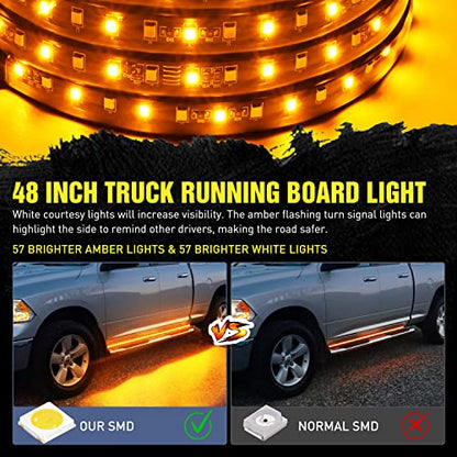 Nilight 48 Inch LED Running Board Lights 2 PCS - color: 48" Running Board Lights White/Amber