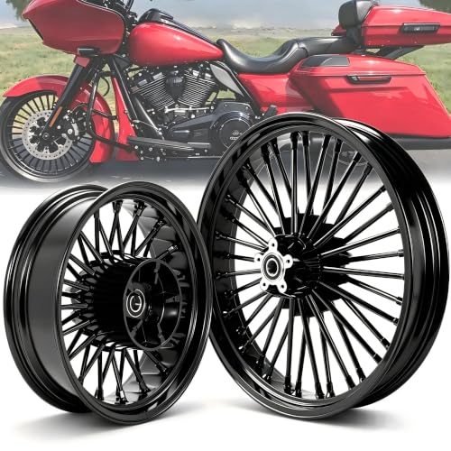 TOFR 21x3.5 16x5.5 Fat Spoke Wheels 블랙 할리 투어링 배거용 09-25 - color: 유광 블랙., size: Front:21x3.5 Rear:16x5.5