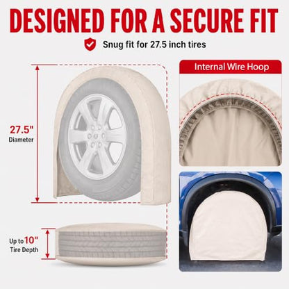 LAUCO Canvas Wheel Tire Covers Set of 4, Absorbs Water and Oil - Protector for RV, Auto, Truck, Car, Camper, SUV, Trailer, Suitable for 27.5 inch Diameter Tire 50818