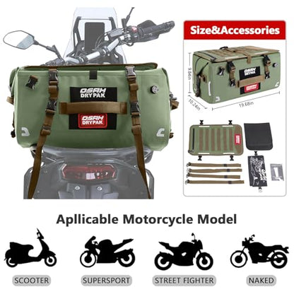 OSAH DRYPAK Waterproof Motorcycle Tail Bag, 40L Waterproof Duffel Bag, Motorcycle Dry Bag, Multifunctional Luggage Bag with Shoulder Straps for Travel, Camping, Fishing - color: Olive green