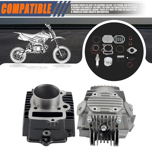 52.4mm Big Bore Cylinder and Head with Piston Ring Rebuild Kit and Gaskets Compatible with 4 Stroke Horizontal 110cc Chinese Taotao Coolster Engine ATV Go Kart Dirt Bike