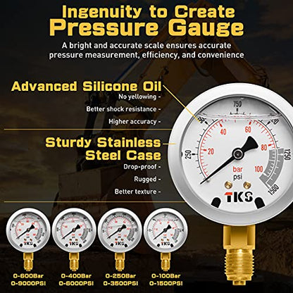 Hydraulic Pressure Gauge Test Set for Excavator, Pressure Tester Coupling Kit with 4 Gauges (1500PSI, 3500PSI, 6000PSI, 9000PSI) - size: 17PCS: 4 Gauges