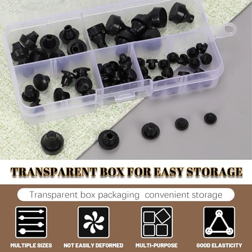 70Pcs Rubber Silicone Push in Bumpers Set, TNF-3/4/5/6/7/8 Black Automotive Support Foot Pads Hole Plug for Replacing Lost Bumpers