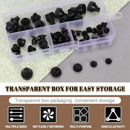 70Pcs Rubber Silicone Push in Bumpers Set, TNF-3/4/5/6/7/8 Black Automotive Support Foot Pads Hole Plug for Replacing Lost Bumpers