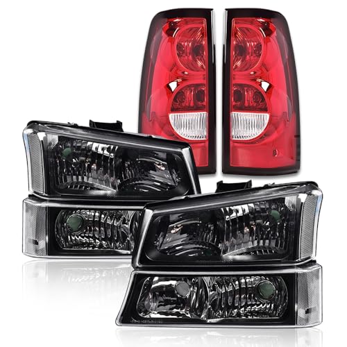 G-PLUS Headlights Assembly & Tail Lights Fit Chevy Silverado 1500 1500 HD 2500 2500 HD 2003-2006, Clear Lens Black Housing Clear Reflector Headlamps Assembly Red Taillights - color: Clear Lens Black Housing Clear Reflector & Red, size: Basic