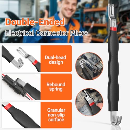 Preciva 5 Pcs Automotive Electrical Connector Disconnect Tool Kit,Wire Harness Release Pliers, Depin Tool & Hose Clamp Pliers Electric Plug Pliers for Cars, Automotive Wire Locking Push Tab - color: Black+red
