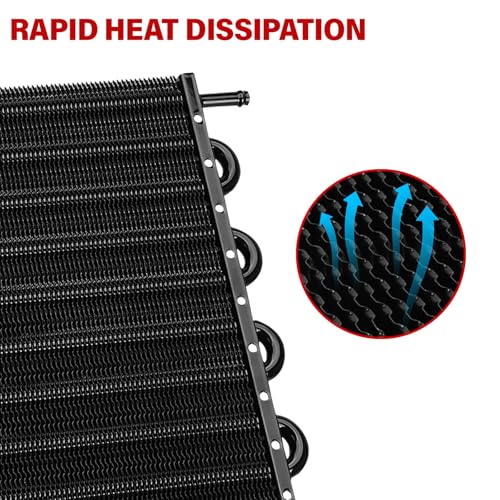 10 Pass Aluminium Transmission Oil Cooler, Remote 5/16" Engine Oil Cooler Radiator, with Hose Mounting Kit (Black) - color: Black