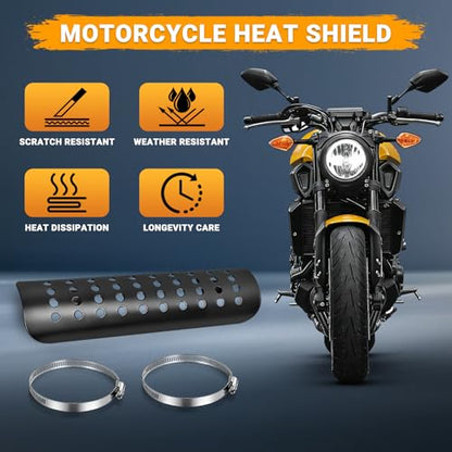 Universal Motorcycle Exhaust Heat Shield, Metal Shield Intake Baffle Cover with 90-110mm Clamps (Black) - color: black