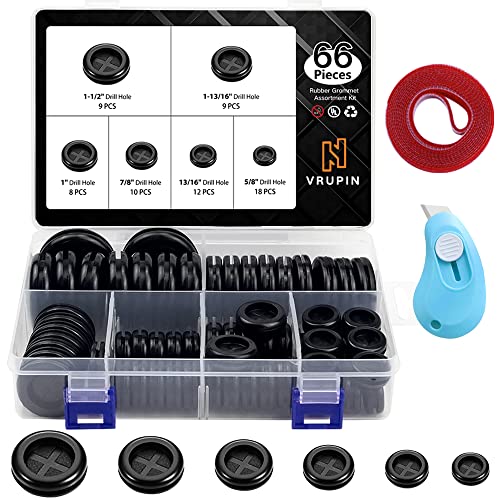 Vrupin 66Pcs Rubber Grommet Assorted Kit, Drill Hole Firewall Hole Plugs Wire Protection, 6 Sizes 1-13/16" 1-1/2" 1" 7/8" 5/8" 3/16" - size: 6 Sizes-Black