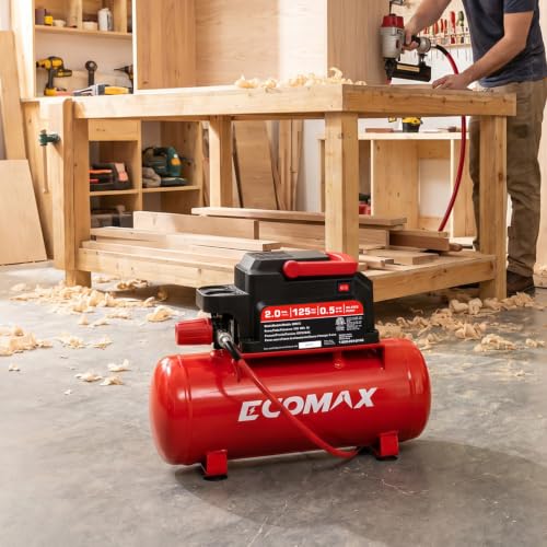 ECOMAX Air Compressor, 2 Gallon Portable Air Compressor 125 PSI Oil-Free Light Weight with 10 PCS Accessory Kit