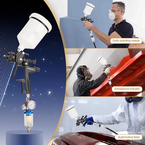 HVLP Air Spray Gun Kit 1.3mm, Professional Automotive Paint Sprayer - color: Black, size: 1.3mm