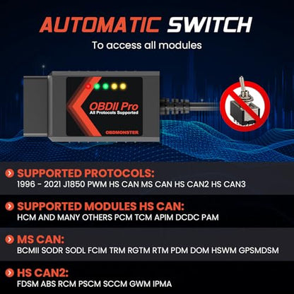 ELM327 OBD2 Adapter Compatible with F150 F250 and More, for MS/HS CAN Automatically Switch, OBDII Diagnostic Scanner via USB for Windows only