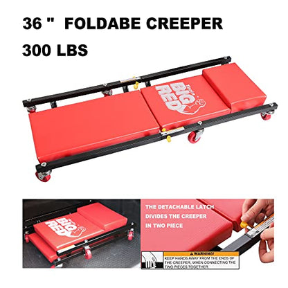BIG RED T82040 Torin Hydraulic Trolley Floor Service/Floor Combo with 2 Jack Stands and Rolling Garage/Shop Creeper, 2 Ton (4,000 lb) Capacity, Red - size: 2 Ton (4,000 lb) 3pcs Combo