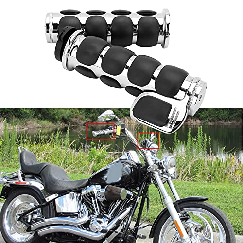 Pair of 1" Dual Chrome Motorcycle Bar End Hand Grips Handlebar Compatible with Cruisers Harley Yamaha Suzuki - color: Chrome#2