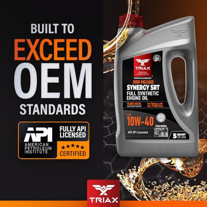 TRIAX Synergy SRT 10W-40 - Full Synthetic, Friction Modified Engine Oil - 20K Miles, API SP Licensed, 3x Wear Protection - Nano Boron and Moly Friction Modified (5 Quart - 3 Pack) - size: 5 Quart - 3 Pack