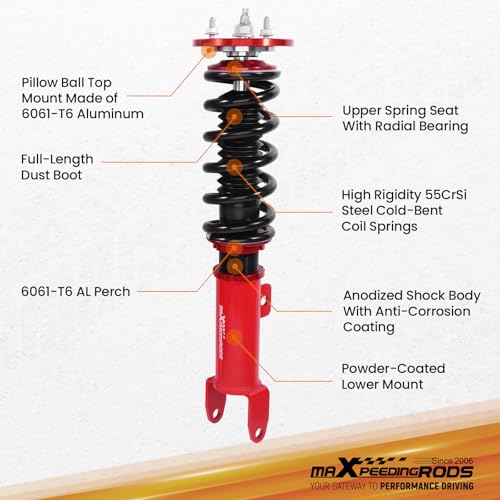 maXpeedingrods Front Coilovers for Dodge Challenger/Charger RWD 2011-2022, for Chrysler 300 RWD 2011-2022, 24 Levels Damper Adjustable Coilovers Suspension Kit, Height Adjustable Lowering Kit Red