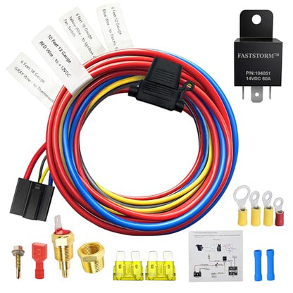 Electric Fan Relay Kit 60 AMP Waterproof Relay Kit with Temperature Sensor Switch 200 On 185 Off - style: Single Fan 200 On 185 Off