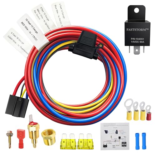 Electric Fan Relay Kit 60 AMP Waterproof Relay Kit with Temperature Sensor Switch 200 On 185 Off - style: Single Fan 200 On 185 Off
