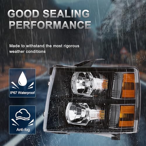KUIPERAUTO Headlight Assembly Compatible with 2007-2013 Chevy Chevrolet Silverado 1500 2500HD 3500HD Front Lamp with Bulb Black Housing/Clear Lens/Amber Corner - color: Black/Clear/Amber
