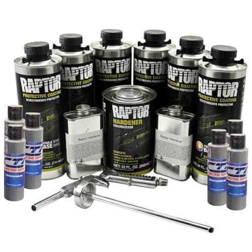 Raptor Truck Bed Liner Kit with Colored Battleship Dark Gray #36118 Tint and Spray Gun - 6 Liters - Protective Spray On Paint for Coating Trucks, Tailgates, Vehicle Undercoating