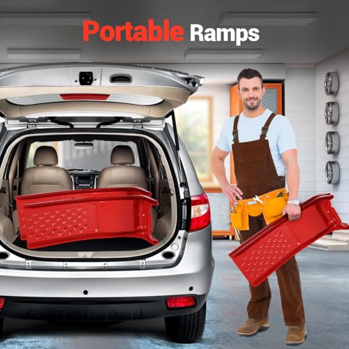 Heavy Duty 8000 Lbs Steel Car Ramps – Low Profile, Portable 2 Pack, 8" Lift Height for Cars & Light Trucks, Red
