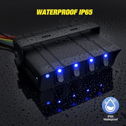 Nilight 4 Gang Rocker Switch Box Waterproof 40Amp Max - color: Blue 4 Gang Switch Box