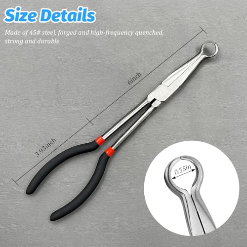 11 Inch Car Long Reach Hose Grip Pliers, Ring Nose Spark Plug Boot Wire Removal Pliers with Serrated Jaws, Automotive Hoses and Fittings Installation Tool, Universal for SUV RV Sedan