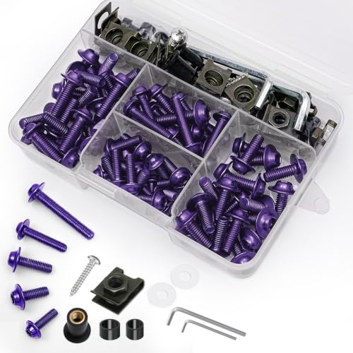 177Pcs Motorcycle Fairing Bolt Kit Purple, M5 M6 Stainless Steel 304 - color: Purple