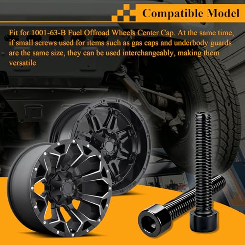 1001-63-B/1001-63GB Center Cap Screws w/Adapter, for Fuel Offroad Wheels - color: Black, Long