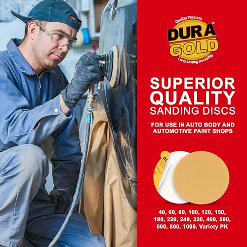 Dura-Gold Premium 6" Gold PSA Sanding Discs - 180 Grit, Box of 50 - Self - size: 180-Grit