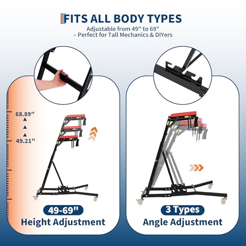 Top Side Creeper for Trucks & SUVs, Rolling Topside Creepers - Automotive Engine Creeper with Locking 360° Casters, Heavy Duty 400 LBS Capacity High Creepers with 48" to 76" Adjustable Height - color: Black