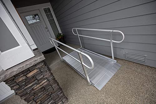 EZ-ACCESS - Portable Wheelchair Ramp and Aluminum Ramp with Handrails - Heavy Duty Mobility Device, Handicap Ramp with Solid Surface for Steps, and Vertical Picket Handrails - 3G 5-Foot, Silver - size: 60 Inch (Pack of 1), style: Ramp + vertical picket ra