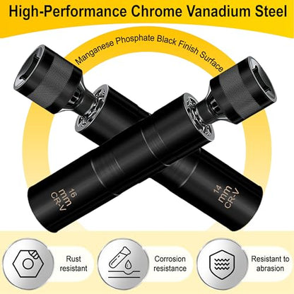 14mm&16mm Spark Plug Socket Set, Spark Plug Tool for 9/16"&5/8" Spark Plugs - color: Black 14mm&16mm x 3.8"