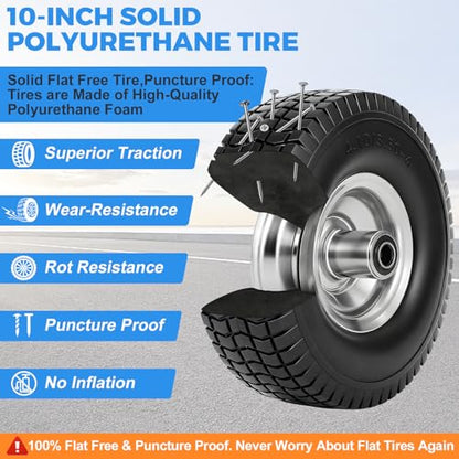 RRQ 4.10/3.50-4 Flat Free Tire and Wheel, 10" Heavy Duty Solid Tire, 2 Pack