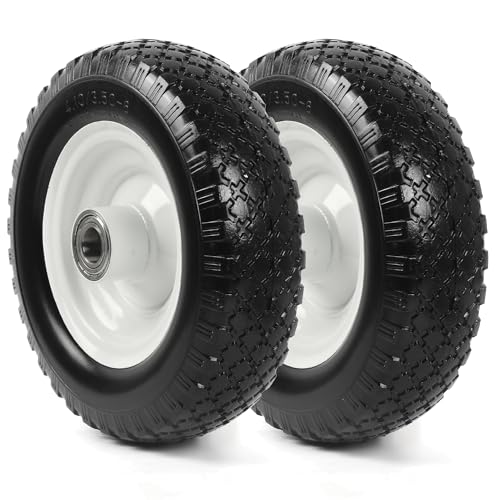 AR-PRO (2-Pack) 12" Flat-Free Solid Tire and Wheel, with 3-3/4" Centered Hub & 1" Bore, Fits 25mm Axle Shaft, Replacement Heavy-Duty Trailer Dolly & Utility Cart Wheel Set