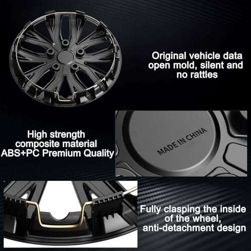 17-Inch Silver ABS Hubcaps with Steel Rings & Adjusters, Patented Design, Universal Fit, Set of 4 Wheel Covers (Silver-Black) - color: Silver-Black