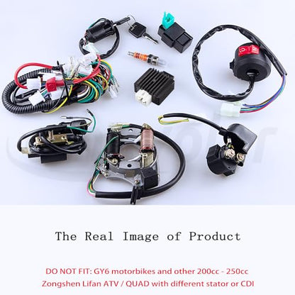 Complete Electrics Stator Coil CDI Wiring Harness Spark Plug Kits Aftermarket Replacement Parts Fit for 50cc 70cc 110cc 125cc ATV Go Kart Quad 4 Wheeler Dirt Pit Bikes.